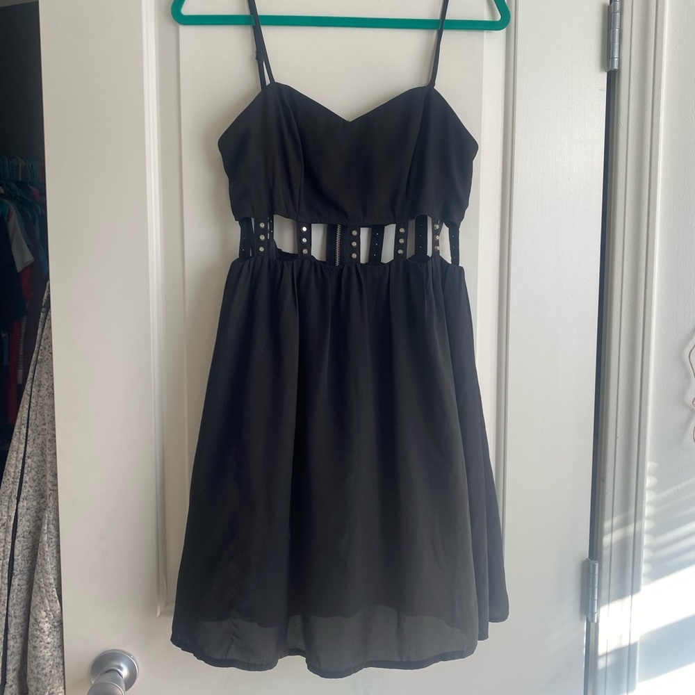 Black Dress with zipper and studded mid section